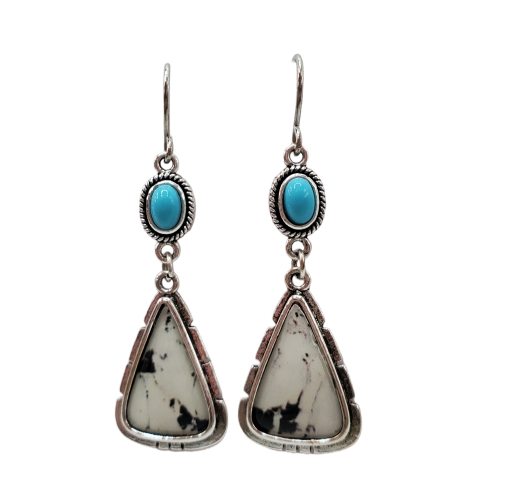 Turquoise and white buffalo triangle fashion earrings